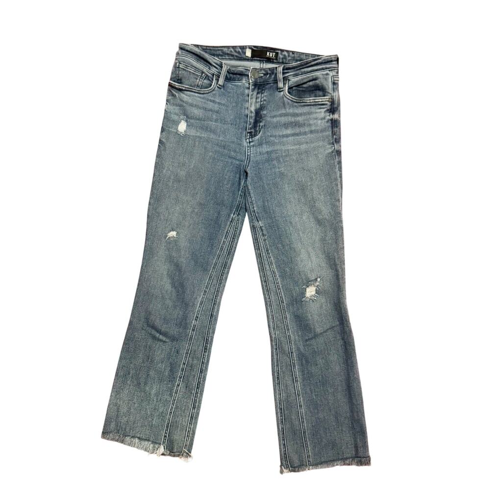 KUT Flare Ankle Jeans Gray Women's 4 Raw Hem Y2K Boho Soft Grunge Alt Edgy Rock - Picture 4 of 16